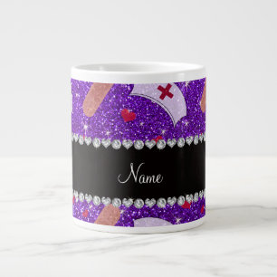 Aangepaste naam indigo paarse glitter verpleegster jumbo beker