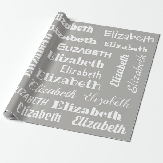 Aangepaste naam Initiaal Monogram grijs Witte Gift Cadeaupapier (Uitgerold)