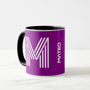 Aangepaste naam, initiaal monogram Paarse koffie Mok