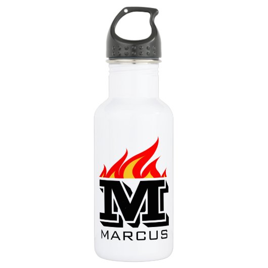 Aangepaste naam initiaal monogram vlammende tekst waterfles  (Voorkant)