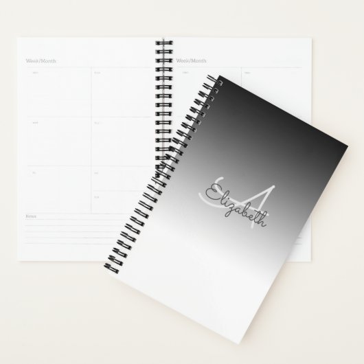 Aangepaste naam Initiaal Monogram zwart wit Ombre Planner (Display)