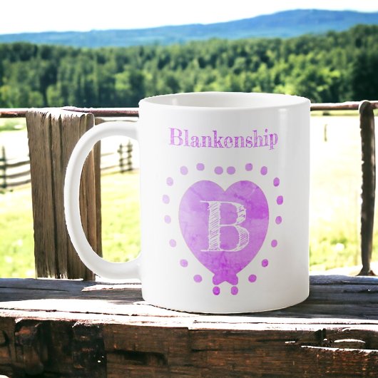 Aangepaste naam Initiaal Polka Dot Paarse Hart Koffiemok