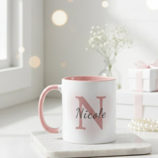 Aangepaste naam & initiële elegante stoffige roze  mok