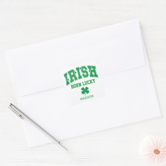 Aangepaste naam Irish Born Lucky Vierkante Sticker (Envelop)