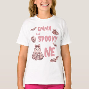Aangepaste naam is een enge Pinkoween-meisje T-shirt