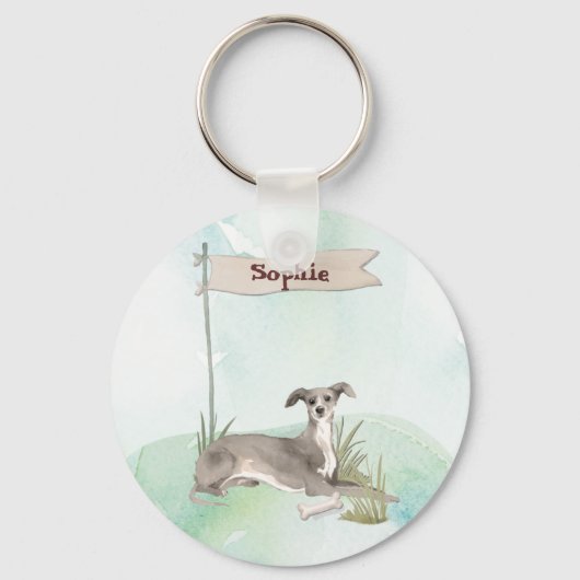 Aangepaste naam Italiaanse Greyhound Pet Dog Sleutelhanger (Voorkant)