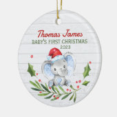 Aangepaste naam Jaar Baby's Eerste Kerstmis Olifan Keramisch Ornament (Links)
