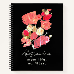 Aangepaste Naam Jaar Mama Life Bloemen Zwart Wit R Notitieboek