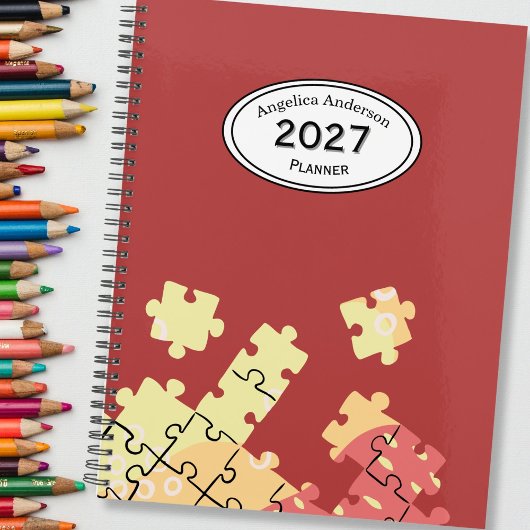 Aangepaste naam jaar puzzelstukken Rood Planner