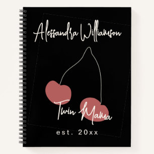 Aangepaste Naam Jaar Schattige Twin Mama Black Red Notitieboek