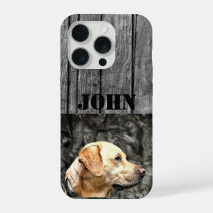 Aangepaste naam jachthond rustieke gele lab camo iPhone 15 pro hoesje