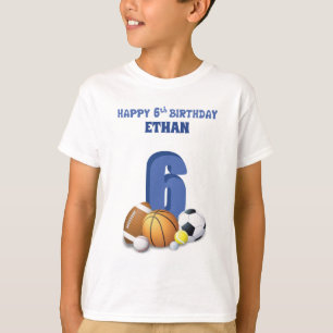 Aangepaste naam jongen 6th Birthday Sports Balls T-shirt