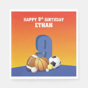Aangepaste naam jongen 9th Birthday Sports Balls Servet