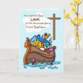 Aangepaste naam Jubileum van de doop Boy Noah's Ar Kaart (Gele Bloem)