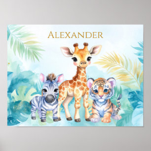 Aangepaste naam Jungle Baby Zebra Giraffe en Tijge Poster
