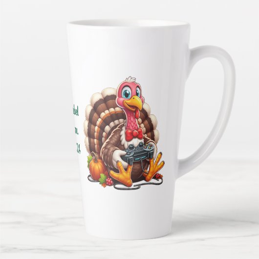 Aangepaste naam, kalkoen spelen van videogame latte mok (Rechts)