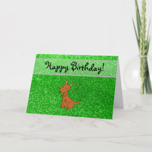 Aangepaste naam kangaroo groene glitter kaart