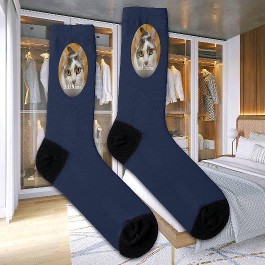 Aangepaste naam kat hond foto modern persoonlijk sokken