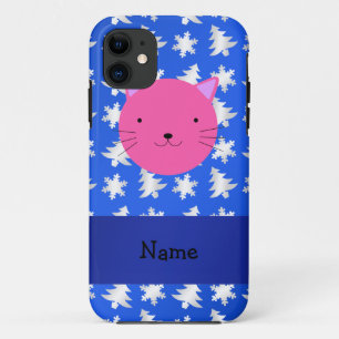Aangepaste naam kattenblauwe sneeuwvlokken bomen iPhone 11 hoesje