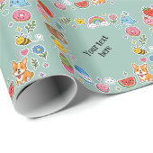 Aangepaste naam Kawaii stickerframe Cadeaupapier (Rol Hoek)
