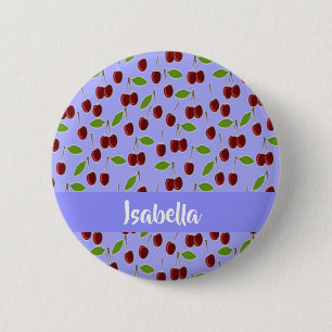 Aangepaste naam kersen patroon blauw ronde button 5,7 cm