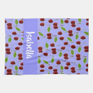 Aangepaste naam kersen patroon blauw theedoek