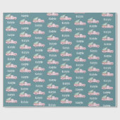 Aangepaste Naam Kerstboom Roze  Truck Cadeaupapier (Vlak)