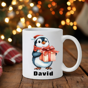 Aangepaste Naam Kerstmis Pinguïn Gift Koffiemok