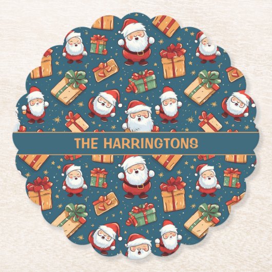 Aangepaste naam Kerstmis Santa Kartonnen Onderzetters (Voorkant)