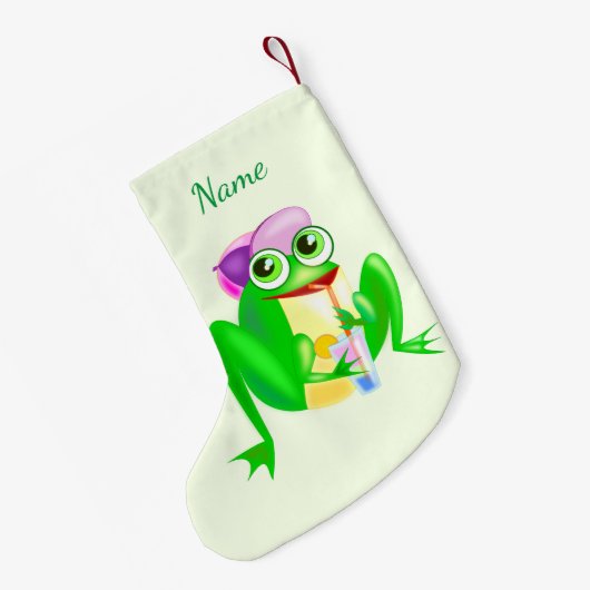 Aangepaste Naam Kerstmis Stocking met Happy Frog Kleine Kerstsok (Achterkant (Hangend))