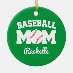 Aangepaste naam kerstversiering honkbal mam keramisch ornament