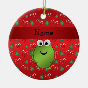 Aangepaste naam kikkerrode snoepbomen keramisch ornament