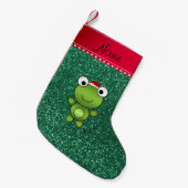 Aangepaste naam kikkervisgroen glitter kleine kerstsok (Voorkant (Hangend))