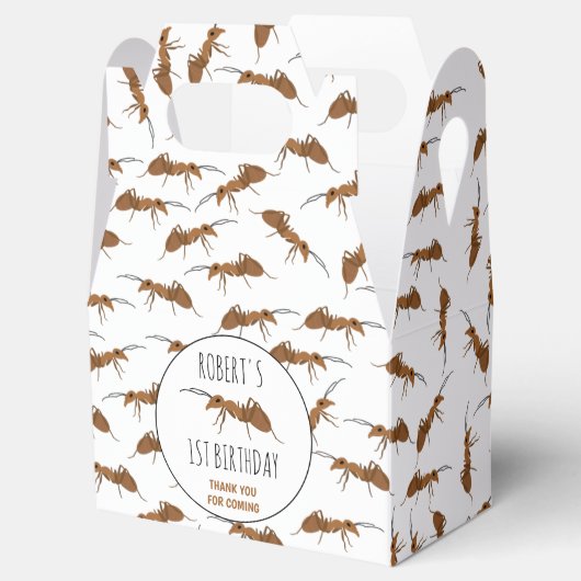 Aangepaste naam kind op jaardag in ants Patroon Bedankdoosjes (Geopend)