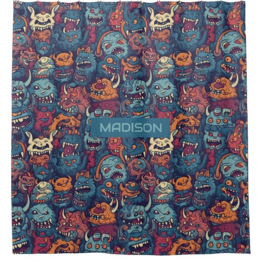 Aangepaste naam Kinderen Monster Pattern Douchegordijn (Voorkant)