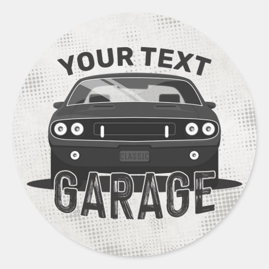 Aangepaste naam Klassieke muskus Auto Garage Retro Ronde Sticker (Voorkant)