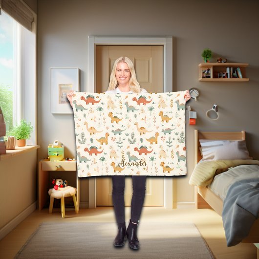 Aangepaste Naam Kleine Dinosaurussen Beige Neutral Fleece Deken