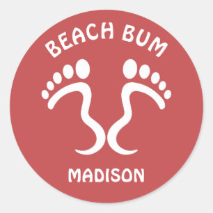 Aangepaste naam & kleur Beach Bum Ronde Sticker