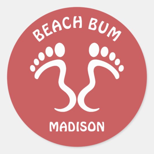 Aangepaste naam & kleur Beach Bum Ronde Sticker (Voorkant)