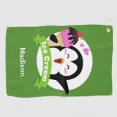 Aangepaste naam & kleur Ice Cream Penguin golfhand Golfhanddoek (Horizontaal)