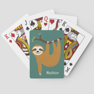 Aangepaste Naam & Kleur Schattigee Luiaard Pokerkaarten