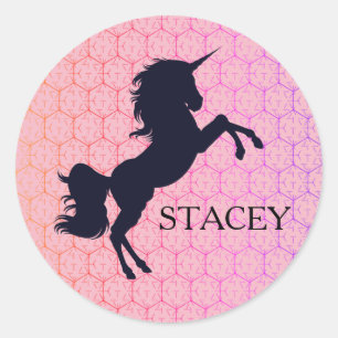 Aangepaste naam/kleur unicorn Silhouette roze stic Ronde Sticker
