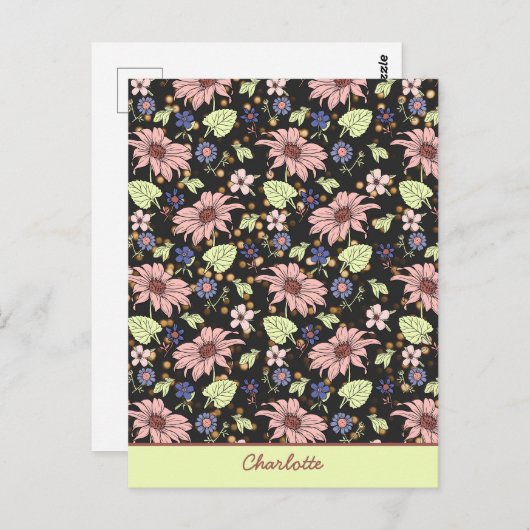 Aangepaste naam kleurig floreel naadloos patroon briefkaart (Voorkant / Achterkant)