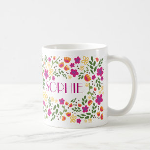 Aangepaste Naam  Kleurrijke Girly Floral Mok