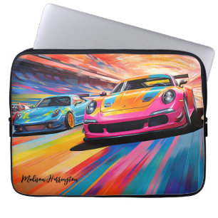 Aangepaste naam Kleurrijke Sportscars Laptop Sleeve