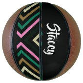 Aangepaste naam kleurrijke strepen op zwart basketbal (Verticaal)