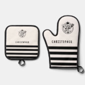 Aangepaste Naam Koning van de Grill Wit Ovenwant & Pannenlap Set (Voorkant)