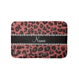Aangepaste naam koraalroze glitter leopard print badmat