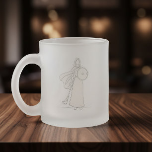 Aangepaste naam - krijgsvrouw lijntekening matglas koffiemok