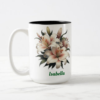 Aangepaste naam, lelies Two-Tone koffie Mok, 15 oz Tweekleurige Koffiemok